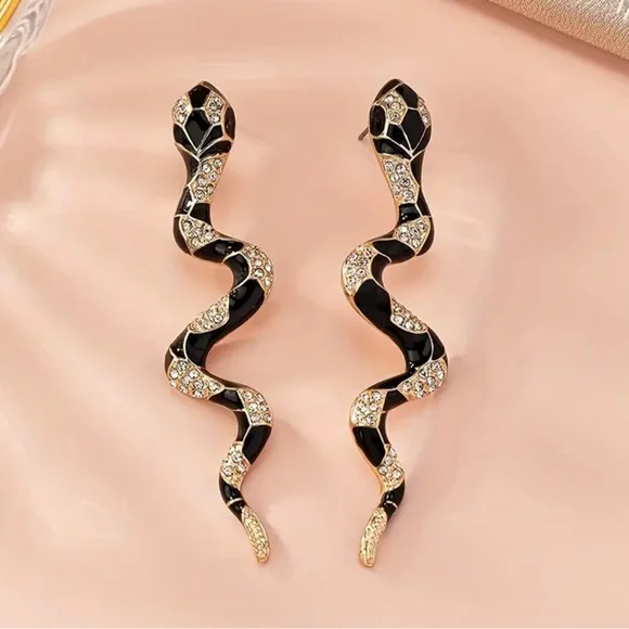 rhinestone snake earrings - Picture 3 of 4